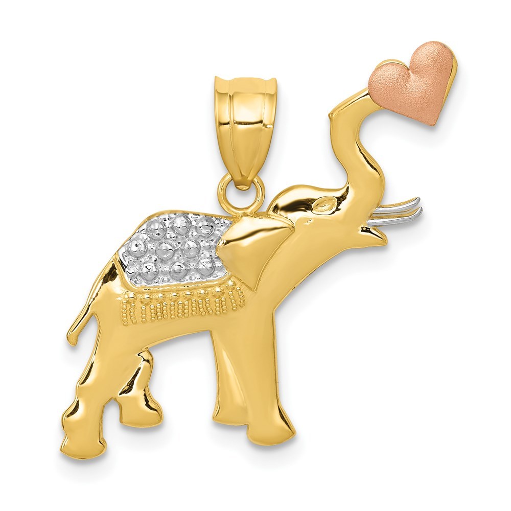 14k Two-Tone Genuine Gold D/C Elephant Heart Necklace Charm Pendant